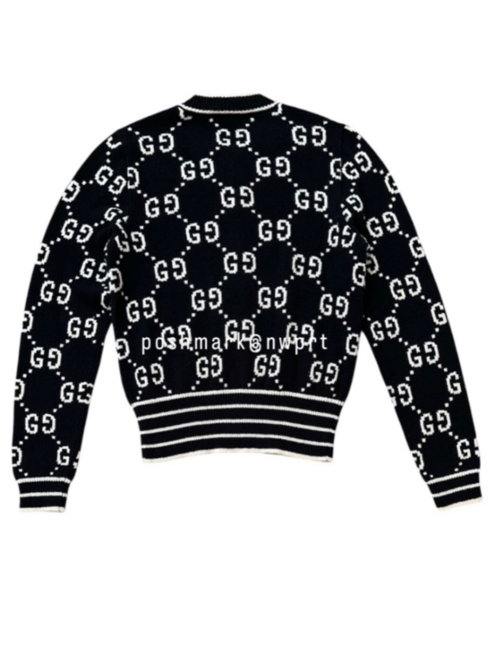 GUCCI GG Supreme Logo Cardigan Sweater Black Ivory White Cotton XS 0 2 - Picture 7 of 14